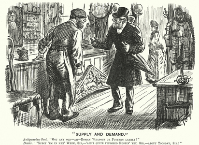 Punch cartoon: Supply and Demand - scene in an antiques shop (engraving)
