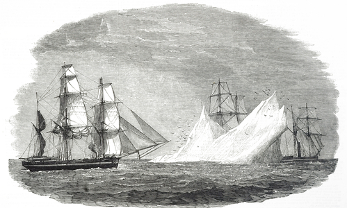 Engraving depicting a scene from Franklin's lost expedition, a British voyage of Arctic exploration led by Captain Sir John Franklin that departed England in 1845 aboard two ships, HMS Erebus and HMS Terror, 19th century