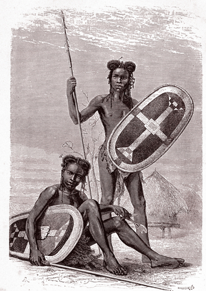 The tribe of the Zande ot NYAM, 1894 (engraving)