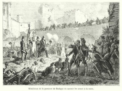 Resolution de la garnison de Badajoz de mourir les armes a la main (engraving)