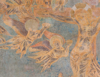 Detail with angels collecting blood from Christ's ribs, c.1277-83 (fresco)