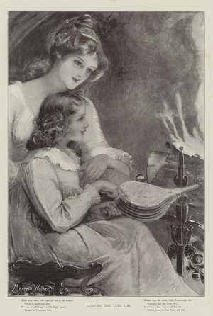Lighting the Yule Log (litho)