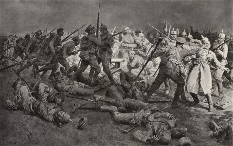 Repulsing the famous Prussian guard at Ypres (litho)