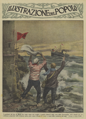 Ordeal of the keepers of Wolf Rock Lighthouse, Cornwall (colour litho)