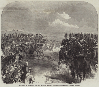 Field-Day at Aldershott, Cavalry marching past the Prince and Princess of Wales (engraving)