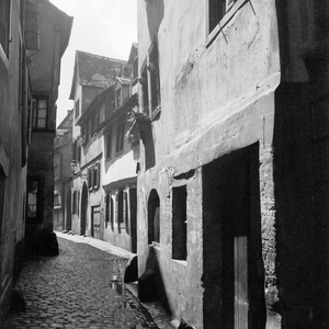Scenic small lane at the town of Amorbach in the Odenwald region, Germany 1930s (b/w photo)