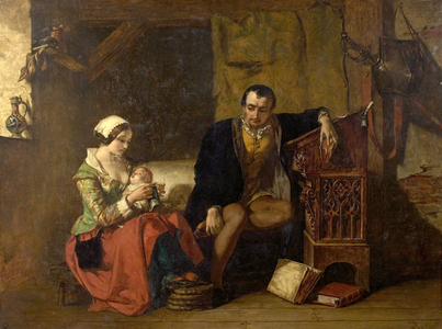 The Origin of the Stocking Loom, 1847 (oil on canvas)
