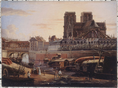 Pont Saint-Charles, l'Hôtel-Dieu, l'Archevêché et Notre-Dame, vus du quai de la Tournelle, ca. 1820, ca. 1820 (oil)
