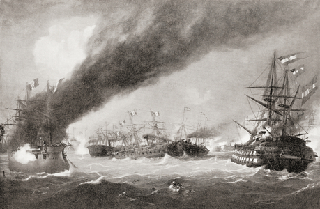 The Sea Battle of Lissa aka Battle of Vis, 20 July 1866, between Italy and the Austrian Empire, from Hutchinson's History of the Nations, pub. 1915
