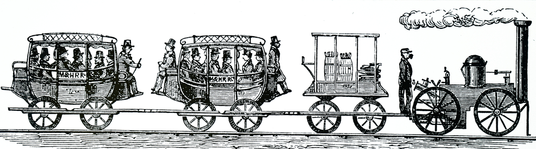 A passenger train on the Mohawk and Hudson Railroad.