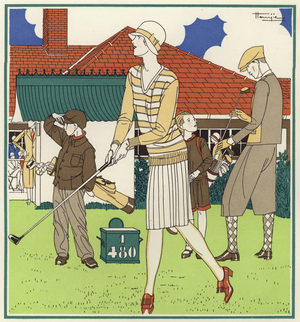 The first tee, opposite the Club House at Le Touquet (colour litho)