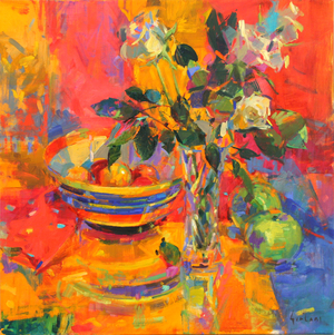 Still Life with Clarice Cliff Bowl (oil on canvas)