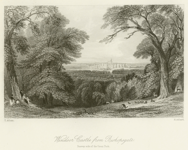 Windsor Castle from Bishopsgate, Surrey side of the Great Park (engraving)