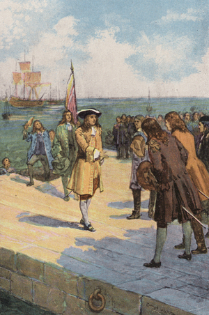 Landing of William the Third, 1688 (colour litho)