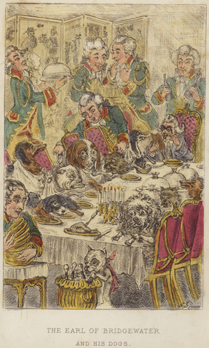 The Earl of Bridgewater and his dogs (colour litho)