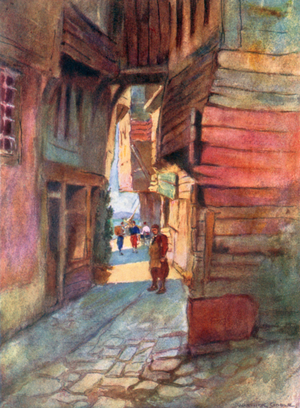 Street Scene, Roumeli Hissar (colour litho)