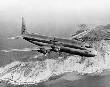 High angle view of a military airplane in flight