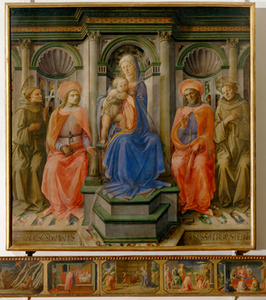 Madonna with child and four saints (tempera on wood)