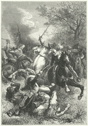 Cromwell's Ironsides fighting Royalist cavalry in the English Civil War (engraving)