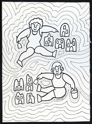 Two children playing on the beach