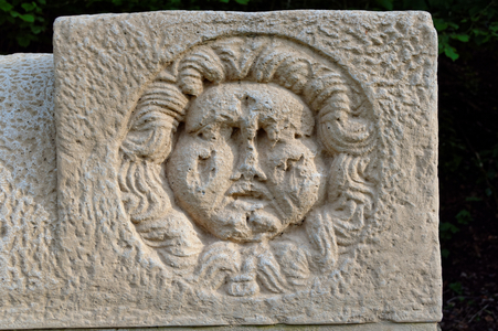 Face of Medusa, Roman fountain house, built 2nd century, source of the aqueduct from the Eifel to Cologne, Eifel, Urft valley, Germany (photo)