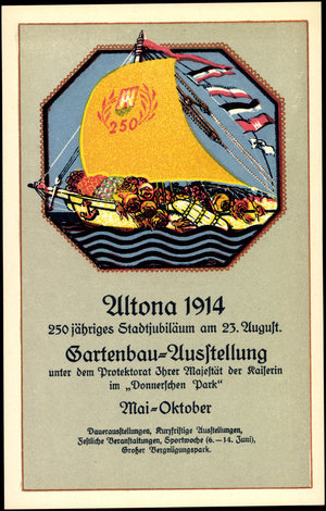 Hamburg Altona, horticultural exhibition 1914, sailboat
