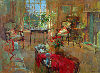 Sunlight with Lilies (oil on canvas)