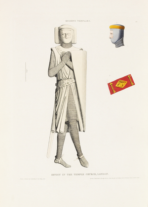 Knights Templars: Effigy in the Temple Church, London, 1818 (colour etching)