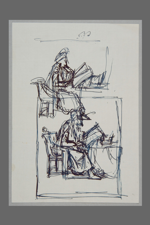 After Rembrandt's drawing: 'Old Man Reading' (pen & ink on paper)