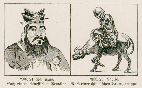 Confucius and Laozi, ancient Chinese philosophers (litho)