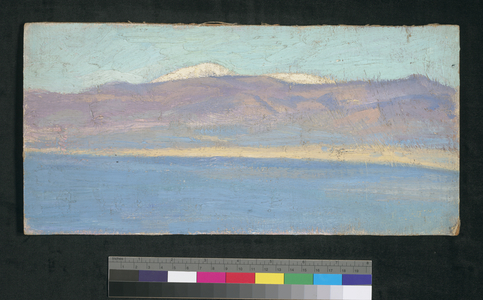 Sea, hill and sky (oil on board)