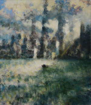Harbour with sun and clouds III, 2016 (oil)