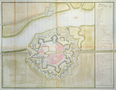 Map of Sas van Gent, Netherlands, 1747 (pen, ink & watercolour on paper)