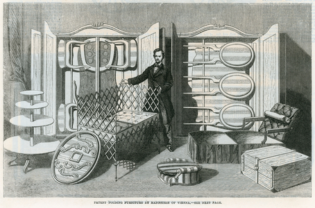 Patent folding furniture by Mannstein of Vienna (engraving)
