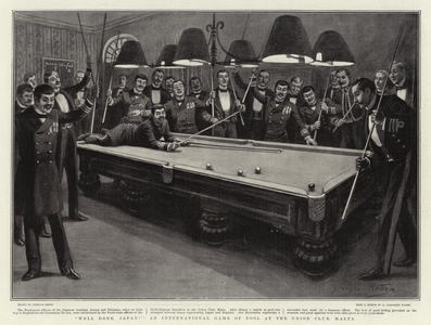 "Well Done, Japan!", an International Game of Pool at the Union Club, Malta (litho)