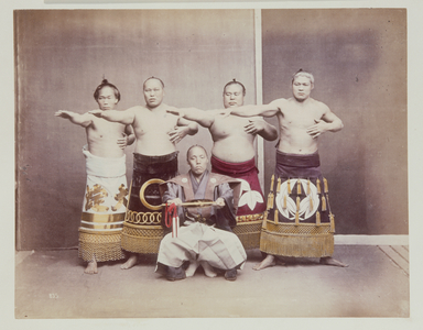 Wrestlers, 1877-80 (hand coloured photo)