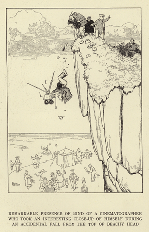 Remarkable presence of mind of a cinematographer who took an interesting close-up of himself during an accidental fall from the top of Beachy Head (litho)