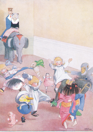Then Dorothy rode on his back, illustration from Josephine, John and the Puppy published by Blackie & Son Limited, c.1940 (colour litho)
