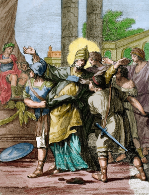 Pope Telesphorus (died c. 137). Bishop of Rome (colour engraving)