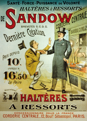 French advertisement for Sandow barbells with spring c. 1900