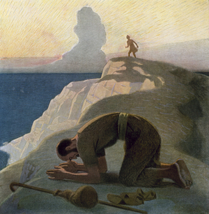 Elijah praying for rain (colour litho)