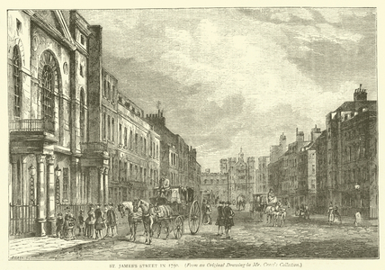 St James's Street in 1750, from an original drawing in Mr Crace's collection (engraving)