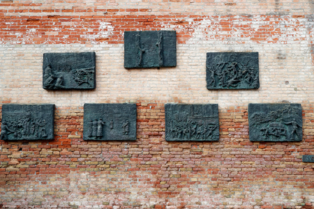 The Holocaust Memorial wall Campo de Gheto Novo in the Jewish ghetto Cannaregio.  Italy.  (photo)