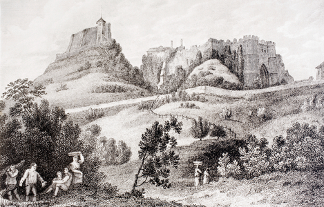 Carisbrooke Castle near Newport, Isle of Wight, England where Charles I was imprisoned before his trial, from Memoirs of the Martyr King by Allan Fea pub. 1905
