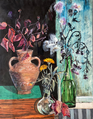 Still Life with Flowers in Vases and Bottle, 1978 (gouache on paper)