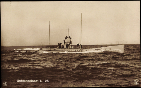 Submarine U. 25 above water, navigating bridge