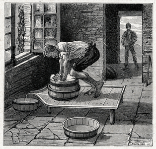 Food and Beverage. Production of the Cantal cheese. Engraving in: Grands hommes et grands faits de l'industrie, France, c.1880 (engraving)