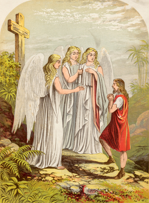 Christian Losing his Burden, from 'The Pilgrim's Progress' by John Bunyan published, c.1880 (colour litho)