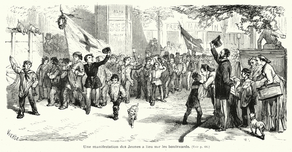 Une manifestation des Jeunes a lieu sur les boulevards (engraving)