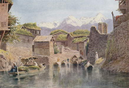 Market Boats on the Mar Canal, Srinagar (colour litho)